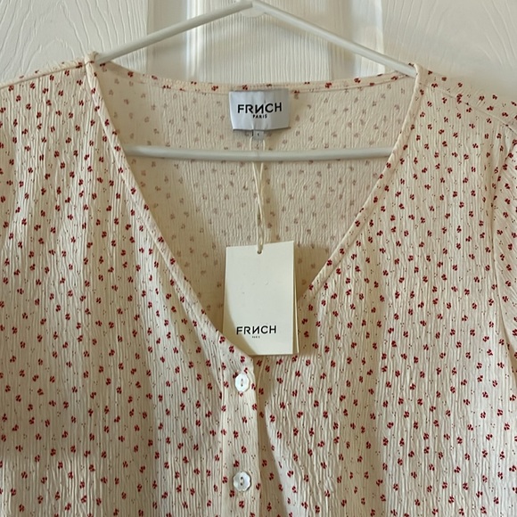 FRNCH Paris cottagecore ditsy print v neck button up blouse tee jersey - Picture 4 of 7